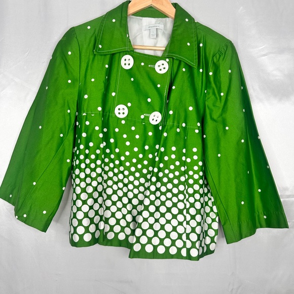 dressbarn Jackets & Blazers - Dressbarn Vibrant Green Polka‎ Dot Crop Coat Size L